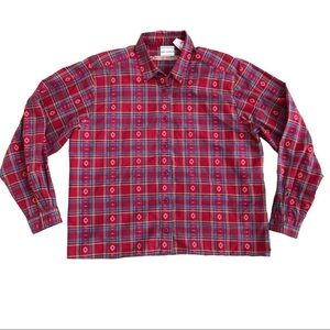 Vintage embroidered red plaid button down shirt